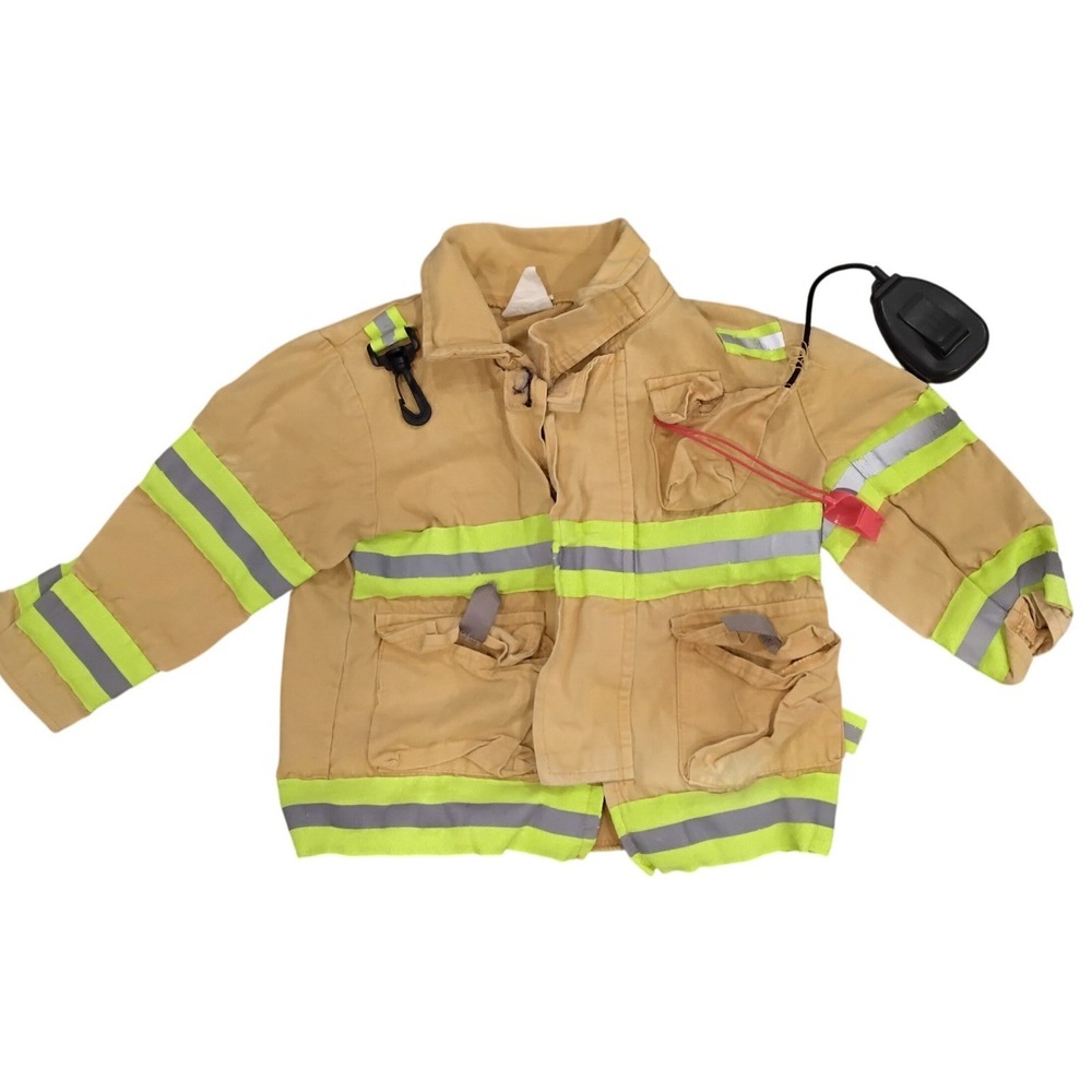 Teetot Kids Firefighter Costume Jacket Tan Reflective Fire Dept Size 3-4